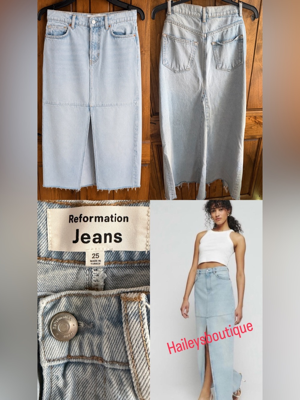 Reformation Tazz maxi denim skirt in Tahoe blue size 25 Blue
